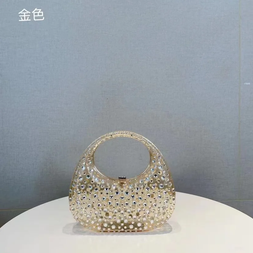 Luxury Designer Acrylic Handbag Crystal Shiny Rhinestones Diamond Evening Bag Wedding Party Clutch Purse Women Shoulder Bag