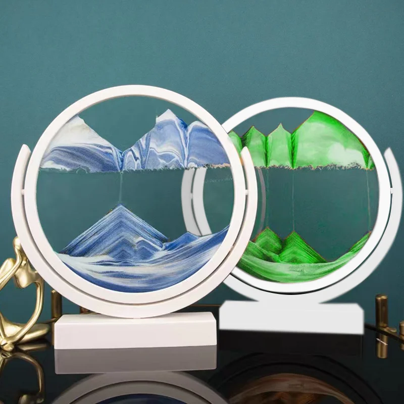 White Frame Rotatable Flowing Sand Painting Art Picture Glass Scenery Quicksand Hourglass Modern Home Decor Handmade Crafts Gift