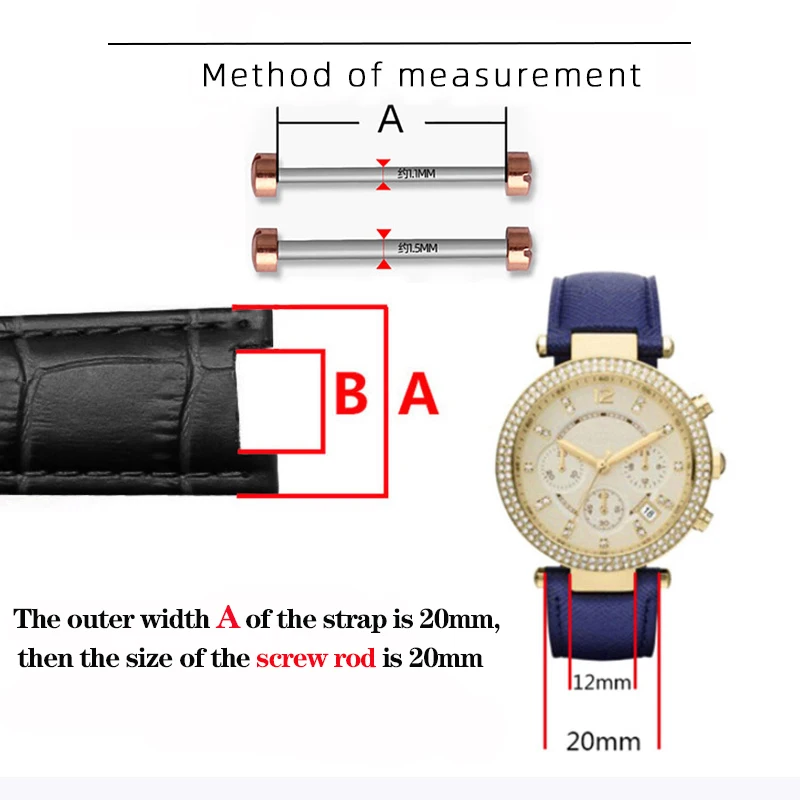 Elegant Rose Gold and Silver Watch Screw Kit for Leather Bands - Includes Lug Stems, Tubes, and Spring Bars (Various Sizes)