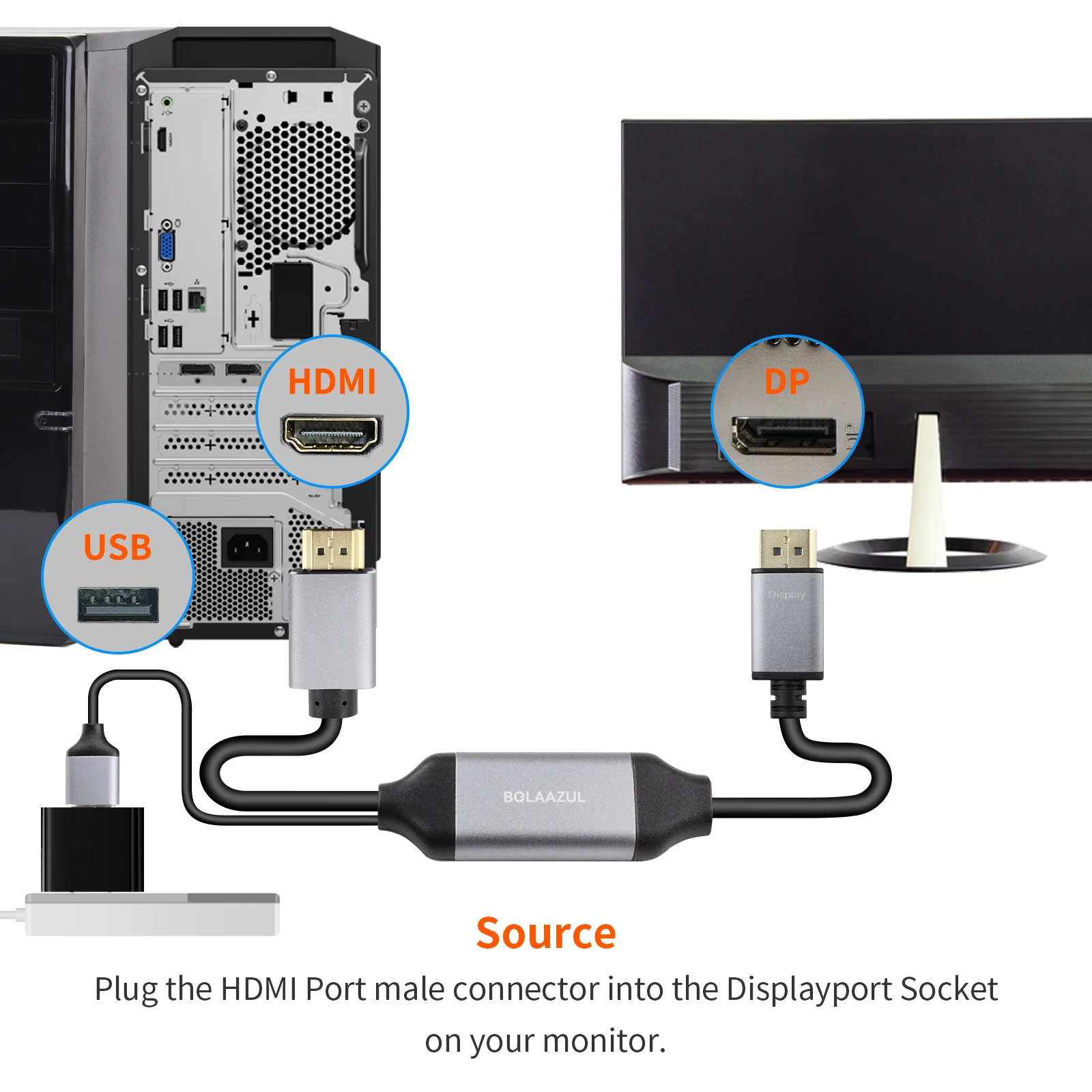 Кабель-адаптер HDMI на Displayport 4K 60 Гц для PS5 PS4 Pro PS4 Xbox Series X in на Displayport с кабелем питания | AliExpress