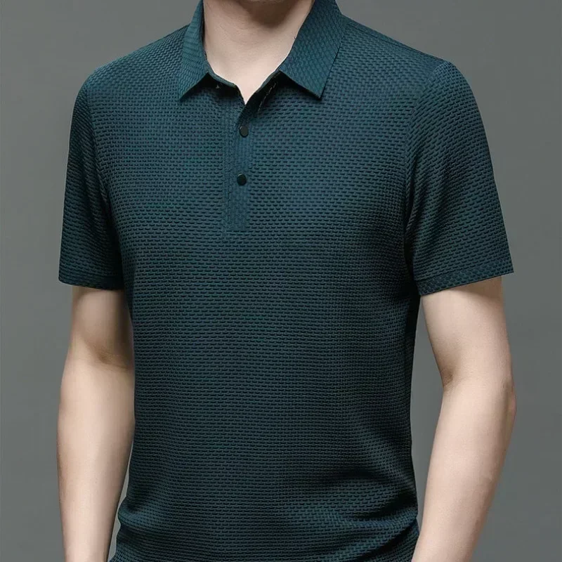 Upto 5XL Summer Men's Lop-up Hollow Short-sleeved Polo Shirt Ice Silk Breathable Business Fashion T-Shirt Male Brand Clothes polo shirt