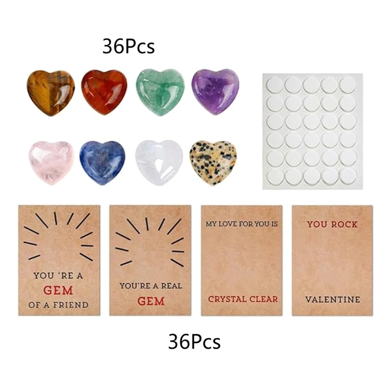 

20CB 12/24/36 Pcs Valentine Day Greeting Card with Heart Shaped Stones, Valentines Cards Handmade Gift Cards for Boy Girl
