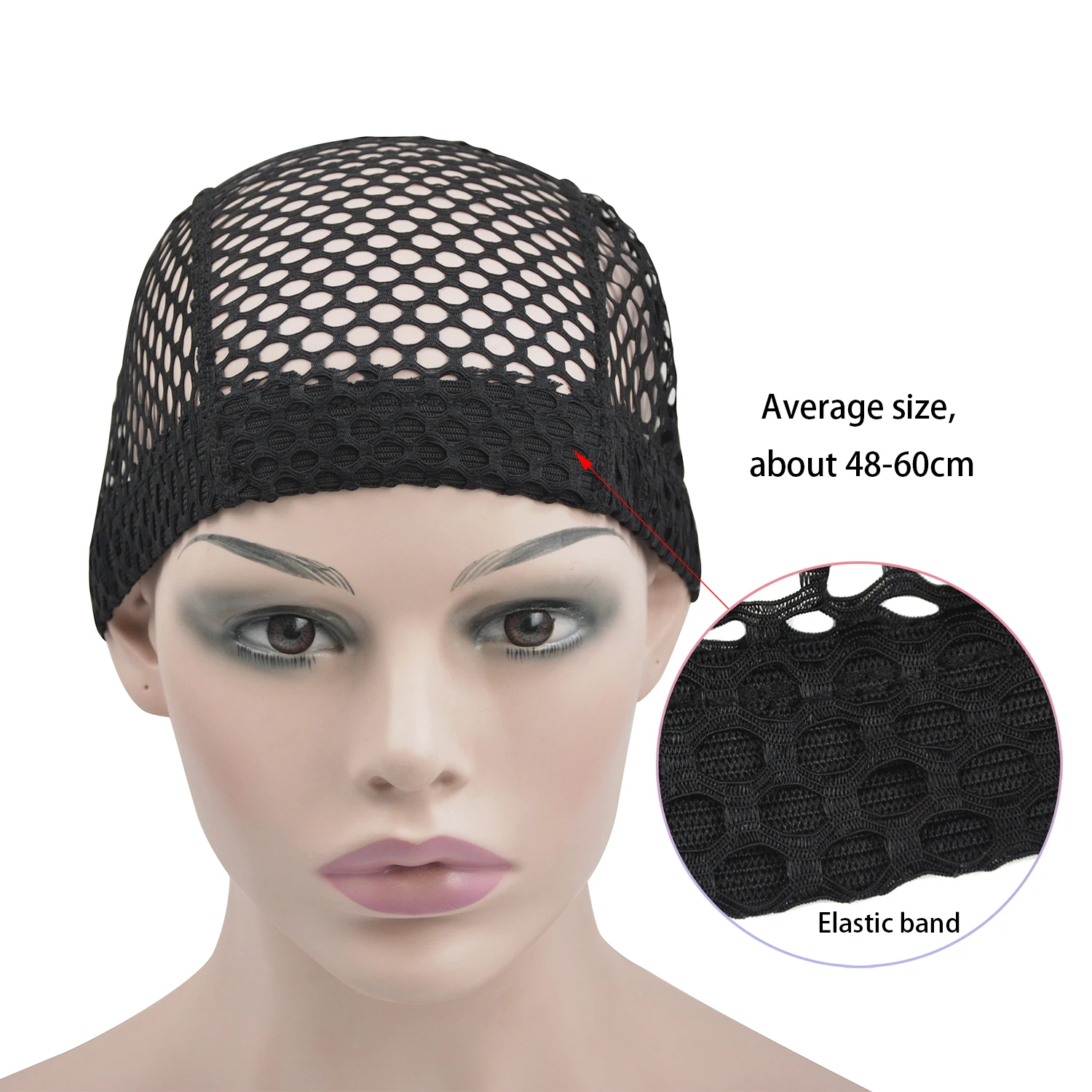 1Pc Big Hole Crochet Hair Nets Black Mesh Dome Wig Caps with Elastic Band Weaving Cap for Making Wig Caps