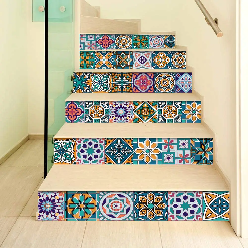 

6pcs Stair Stickers Peel and Stick Wear-Resisting Waterproof and Anti Slip Vinyl Floor Sticker loft Home Decoration Upholstery