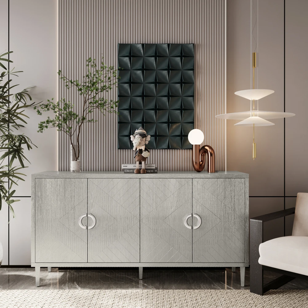 

Storage CabSideboard Buffet Table With 4 Doors And Pine Legs For Kitchen Dining Living Room 59.84"L x 15.75"W x 32.48"H