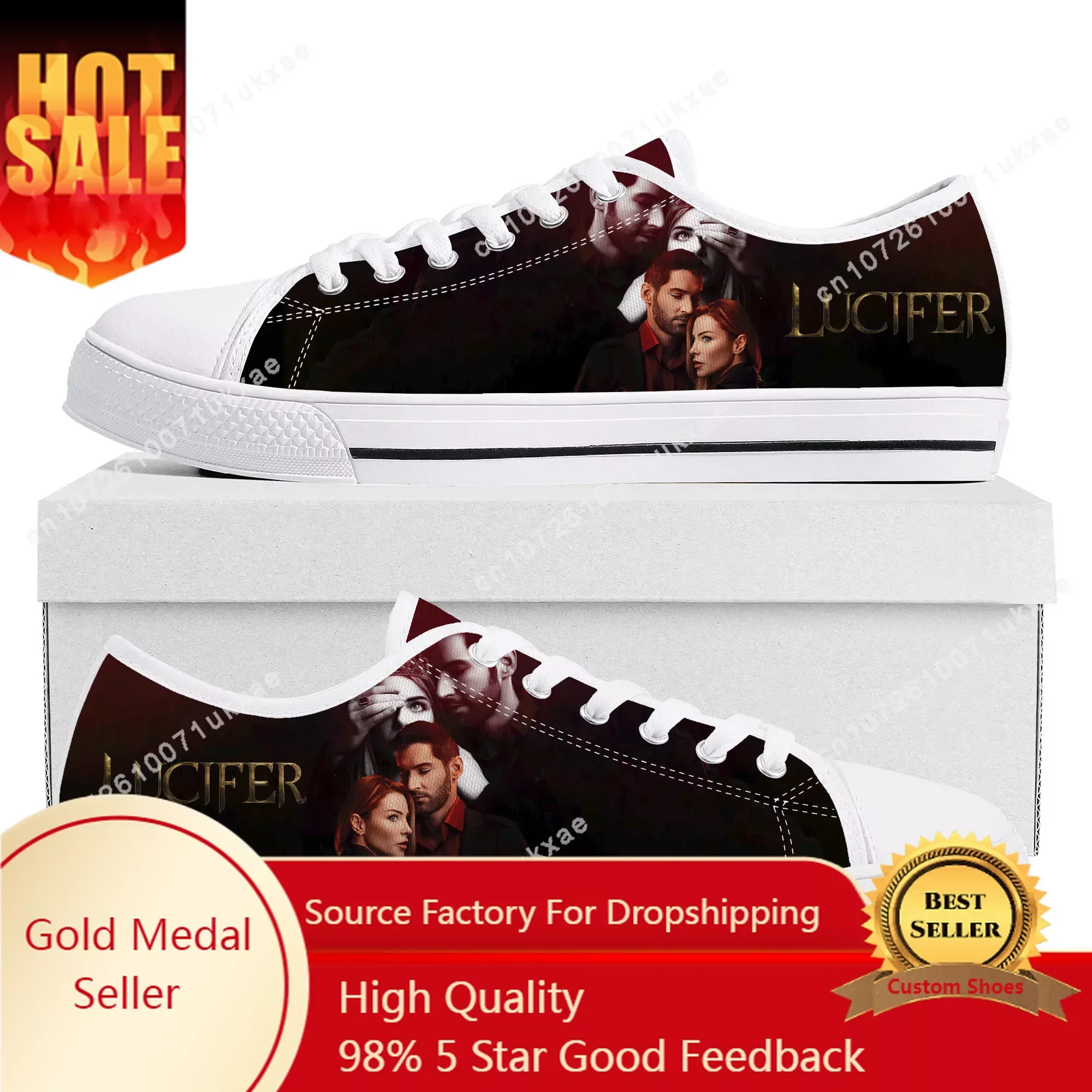 

Lucifer Low Top Sneakers Mens Womens Teenager High Quality Tom Ellis Canvas Sneaker couple Casual Shoes Custom Made DIY Shoe