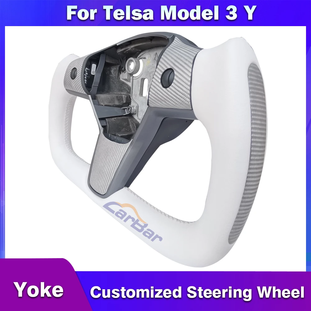 

Carbar Customized Carbon Fiber For Tesla Model 3 Y 17-22 Racing Yoke Steering Wheel White Matte Heating No Heating