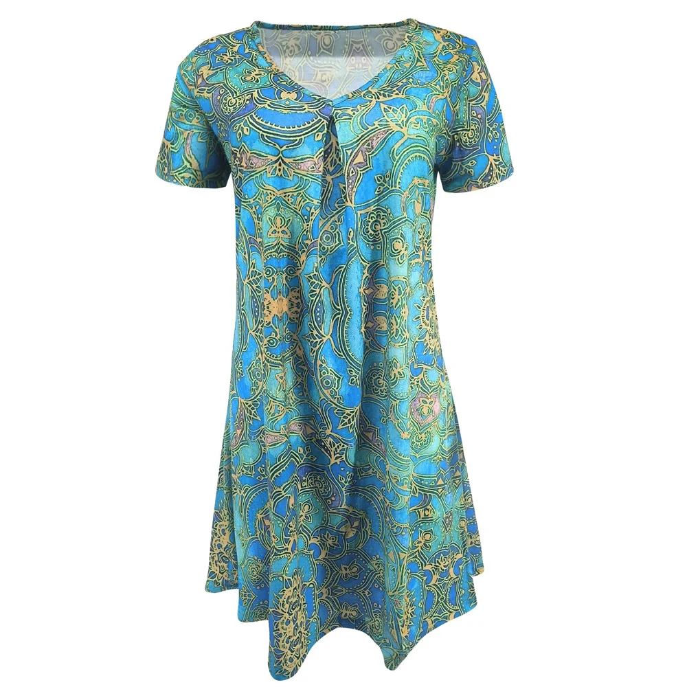 Floral Short Sleeve V Neck Summer Dress