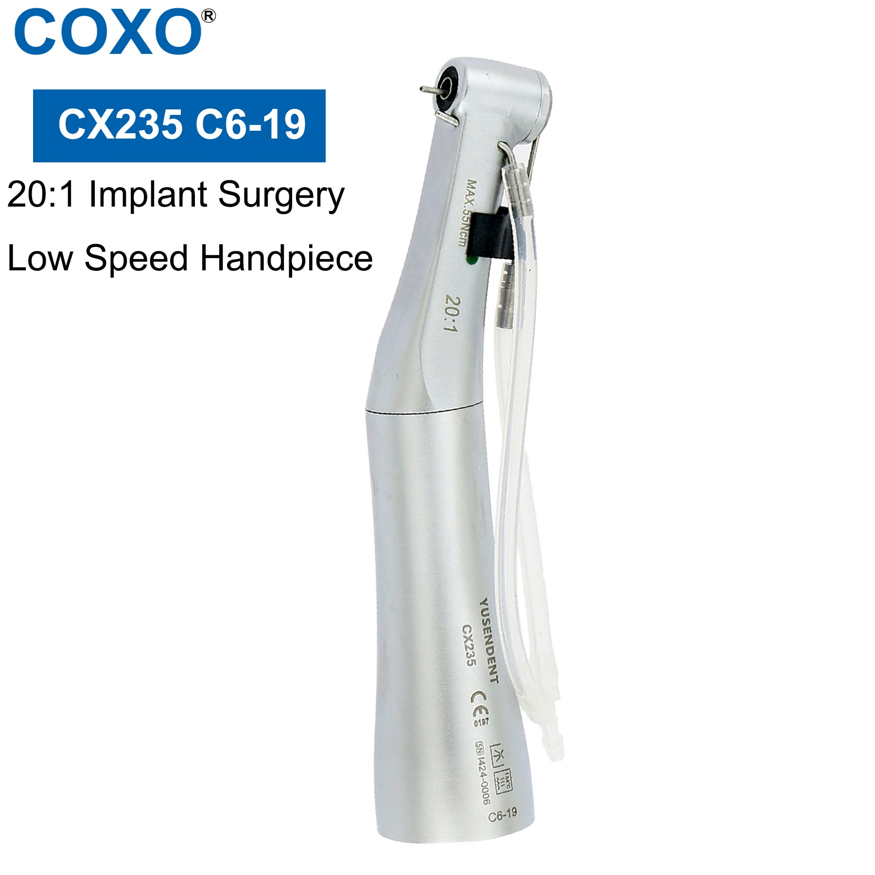 

COXO Dental Low Speed Handpiece 20:1 Reduction Implant Surgery Contra Angle Handpiece Push Button E Type Fit KAVO NSK W&H C6-19