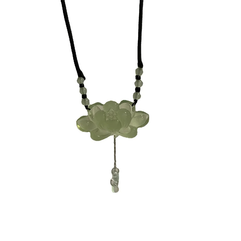 Chinese style ancient style ice jade lotus pendant necklace Hanfu ancient costume accessories