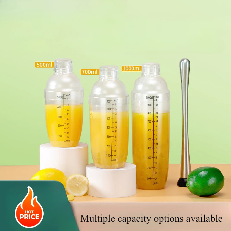 350ml/500ml/700ml/1000ml Shaker Bottle Plastic Cocktail Shaker Mixer Drinks Juice Milk Tea Wine Manual Cup Home Bar Tools