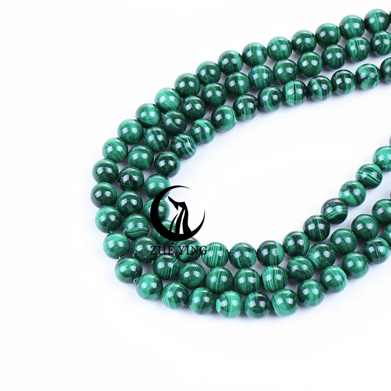 Zhe Ying Natural Congo Malachite Beads Round Smooth Semi-precious stones Diy Jewelry Accessories For Bracelet Free Ship Items