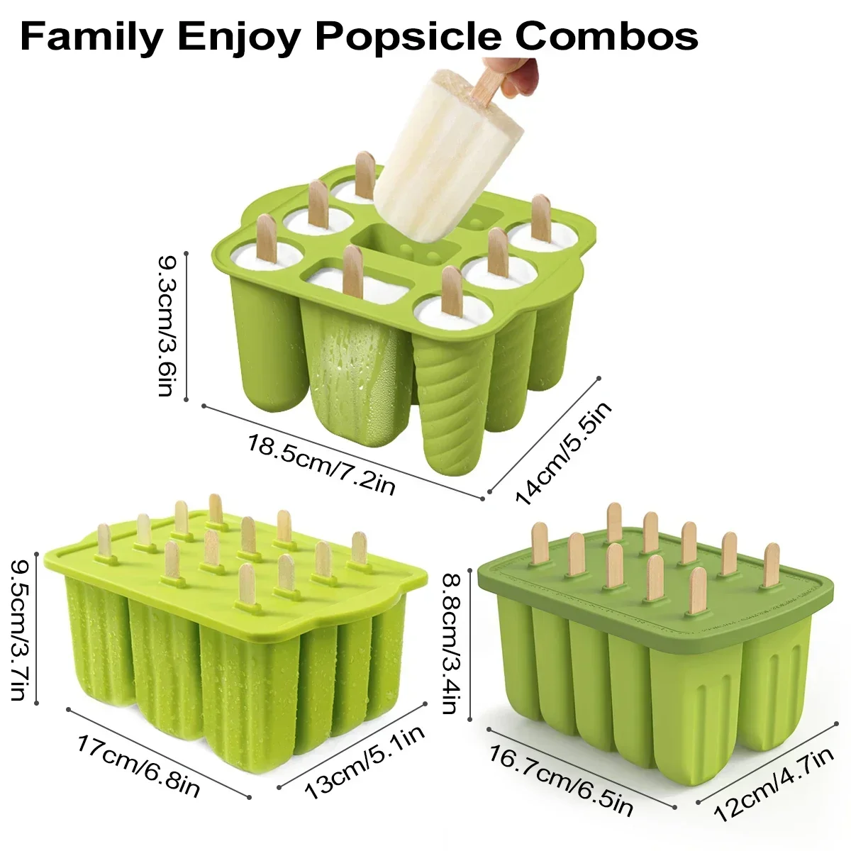Popsicle Molds Silicone 12 Pieces Popsicle Trays for Freezer Homemade Ice Cream Popsicle Molds with 50Pcs Popsicle Sticks