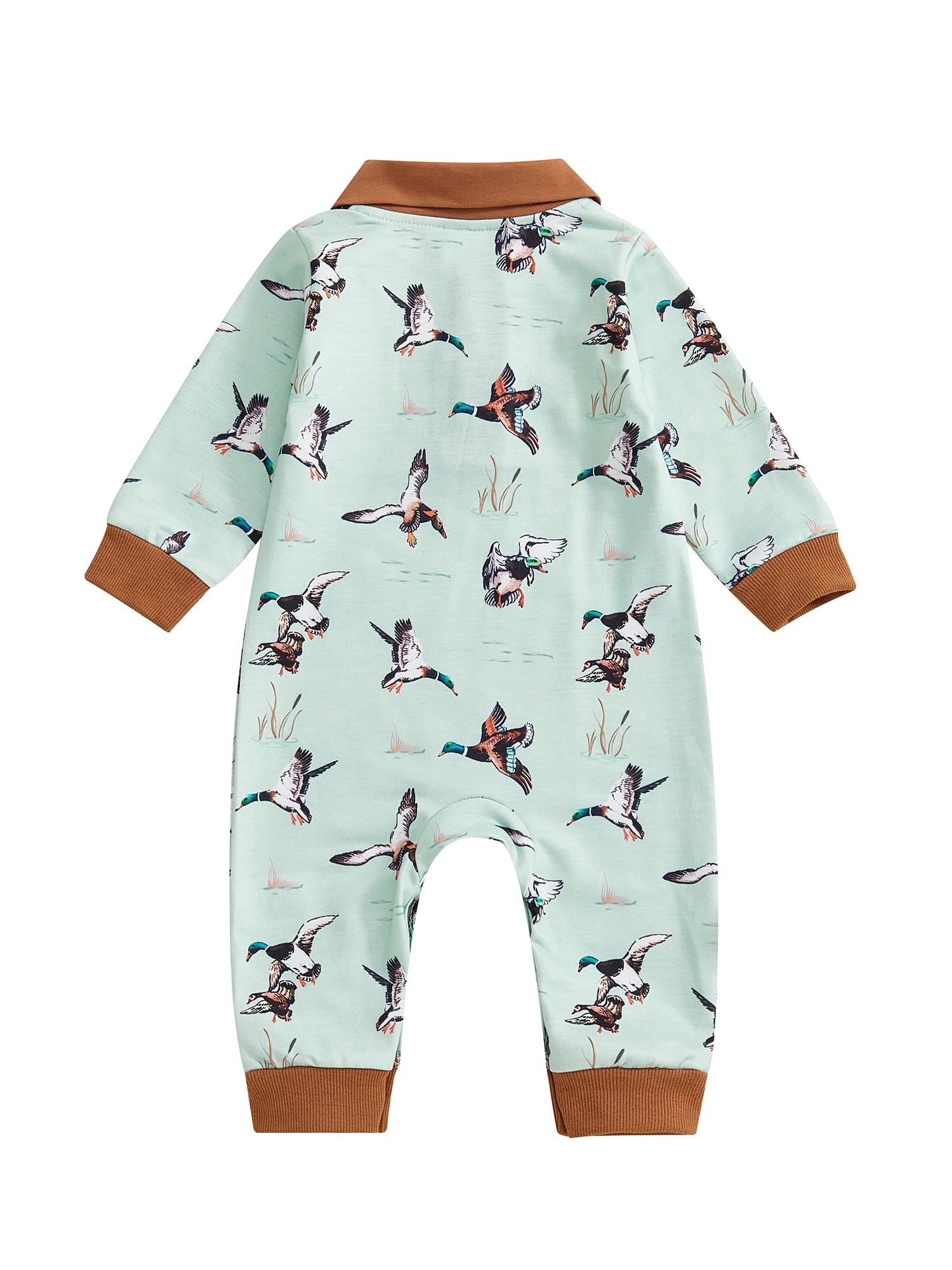 FOCUSNORM 0-18M Neugeborenen Baby Jungen Herbst Strampler Ente Druck Button-up Drehen Unten Kragen Langarm infant Overall – Detail 8