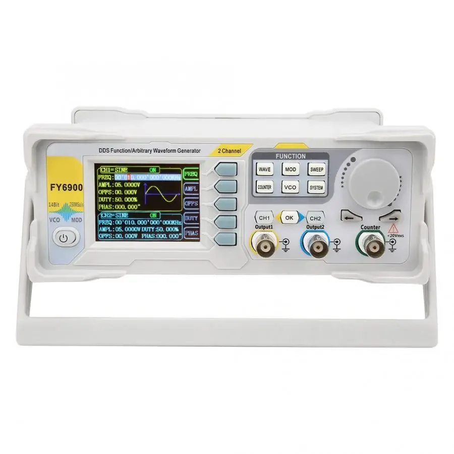 

FY6900 20MHz-100MHz Function Signal Generator Arbitrary Waveform Meter TFT Screen Dual Channel Digital Frequency Count Source