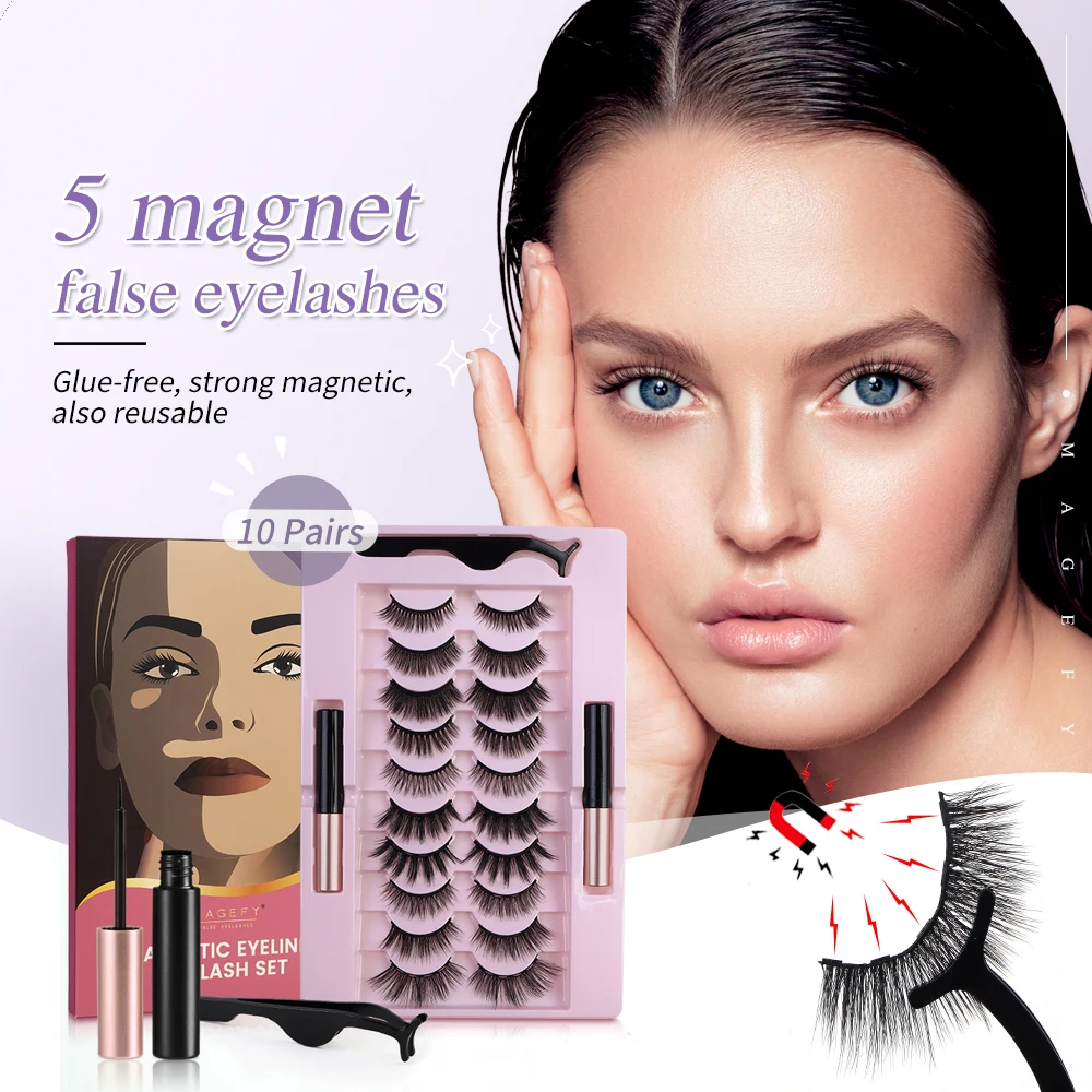 

3/10Pairs Magnetic Eyelashes Repeated Use Waterproof Liquid False Eyelash Eyeliner Tweezer Makeup Set Naturel Mink Eyelashes