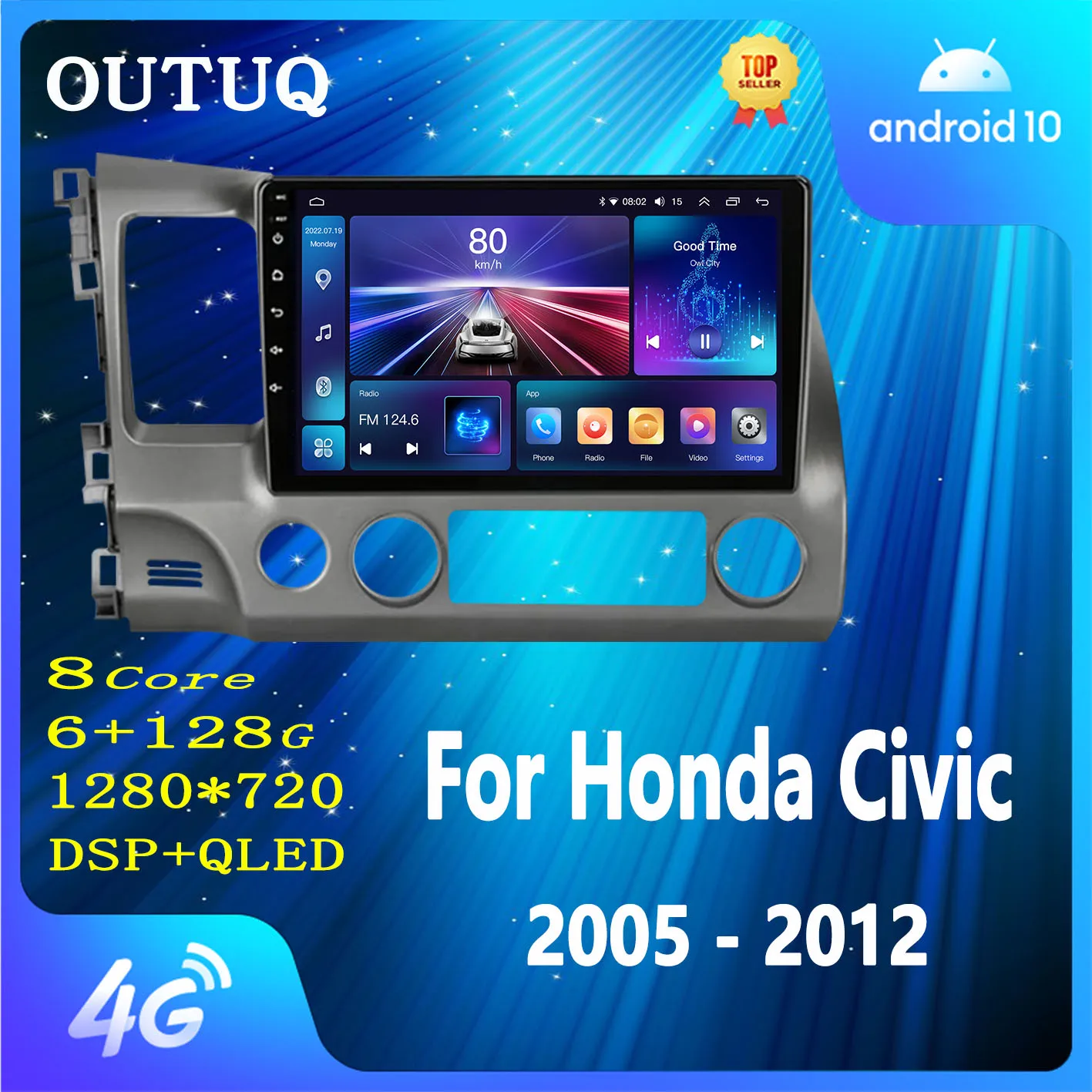 

Carplay Android Auto Car Stereo Radio for Honda Civic 8 2005 - 2012 Multimedia Video Player Navigation GPS 2 Din 4G WiFi