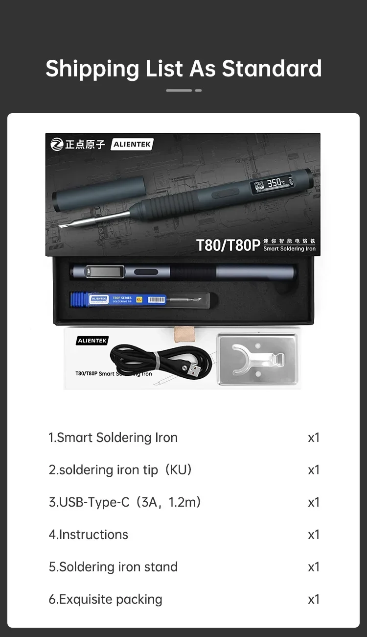 T80/T80P Smart Soldering Iron 100W 80-450° Adjustable Constant Temperature Preci