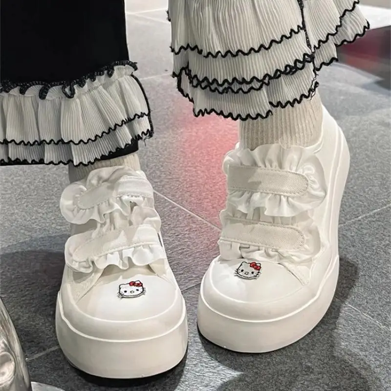 

Hello Kitty Sanrio Kawaii Anime Shoe New Cute Cartoon Little White Shoes Women's Thick Sole Versatile Casual Shoes Girl Toys