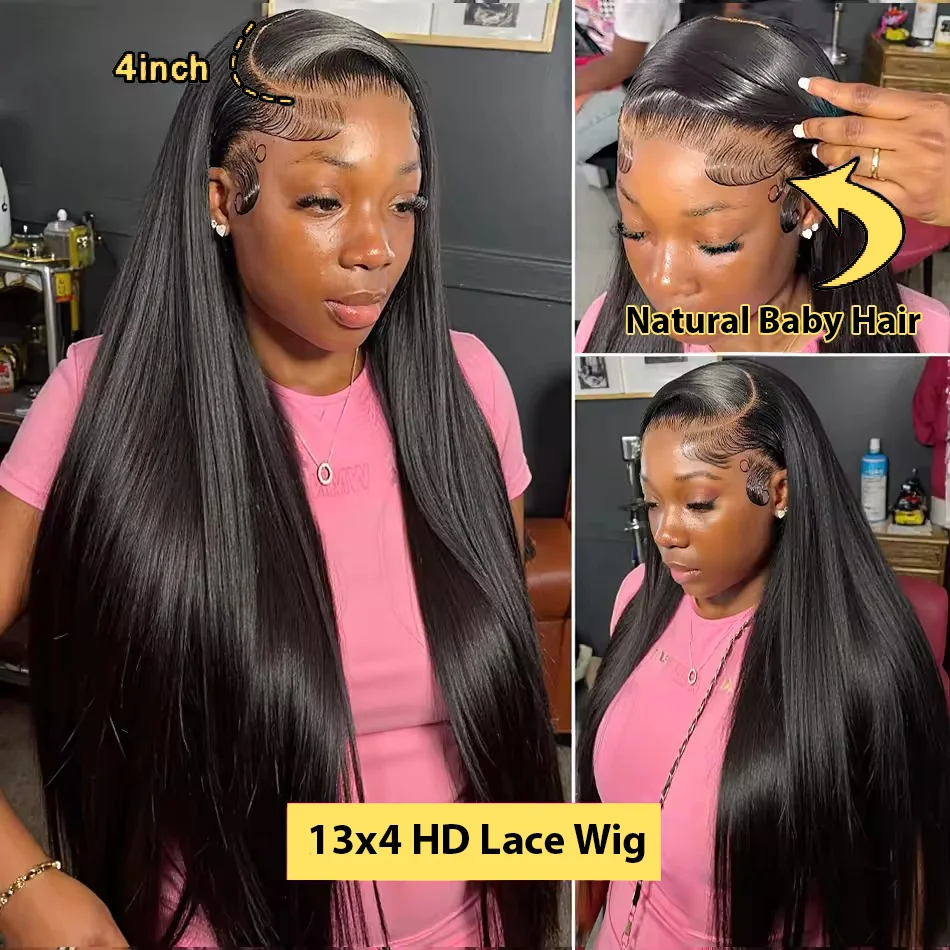 Density 30 40 Inch 13x6 13x4 HD Lace Front Human Hair Wigs Brazilian Straight HD Lace Frontal Wig 13x6 Raw Hair Wig For Women