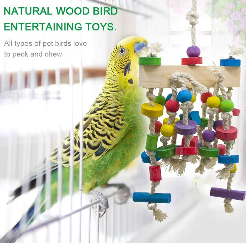 Parrot Bite Toy Wooden Bird Supplies Bird Cage Accessories Colored Parrot Toy Bird Toy 2