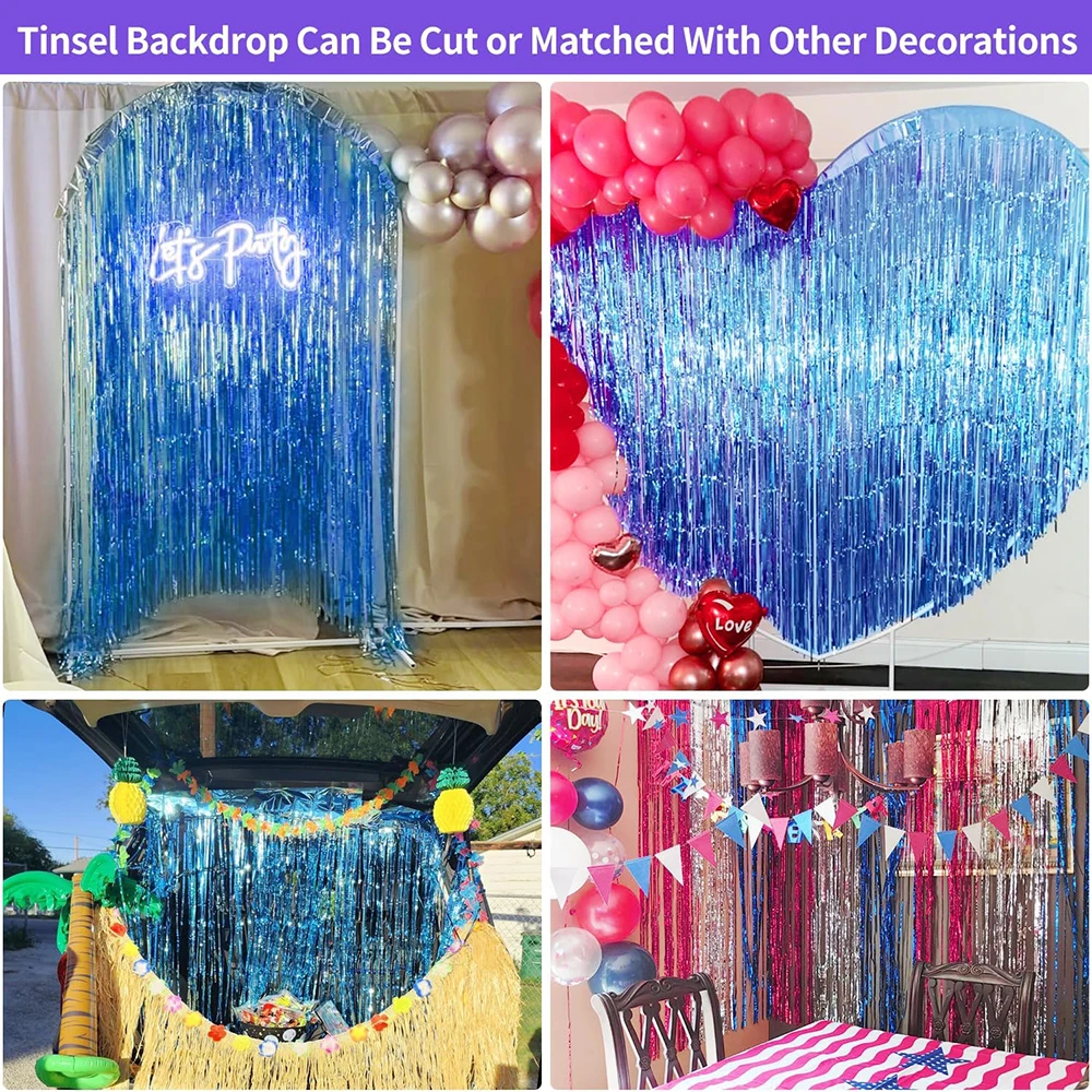 1 x 2 m blauer Lametta-Vorhang, Party-Hintergrund, Glitzerfolie, Fransen-Vorhang, dunkelblau, Party-Luftschlangen, zum Aufhängen, Geburtstag, Babyparty-Dekoration – Detail 7