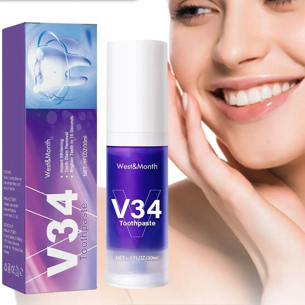 

30ML Fresh Breath Purple Mousse Toothpaste New V34 White Teeth Fresh Teeth Whitening Tool Tooth Whitening Toothpaste Men