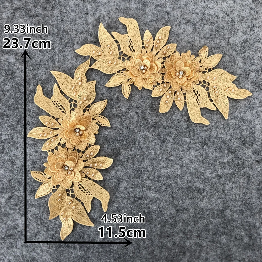 Lychee Life Lace Imitation Pearl Embroidery Cloth Sticker Fashion Embroidery Cloth Sticker Wedding Stitching Patch Decoration