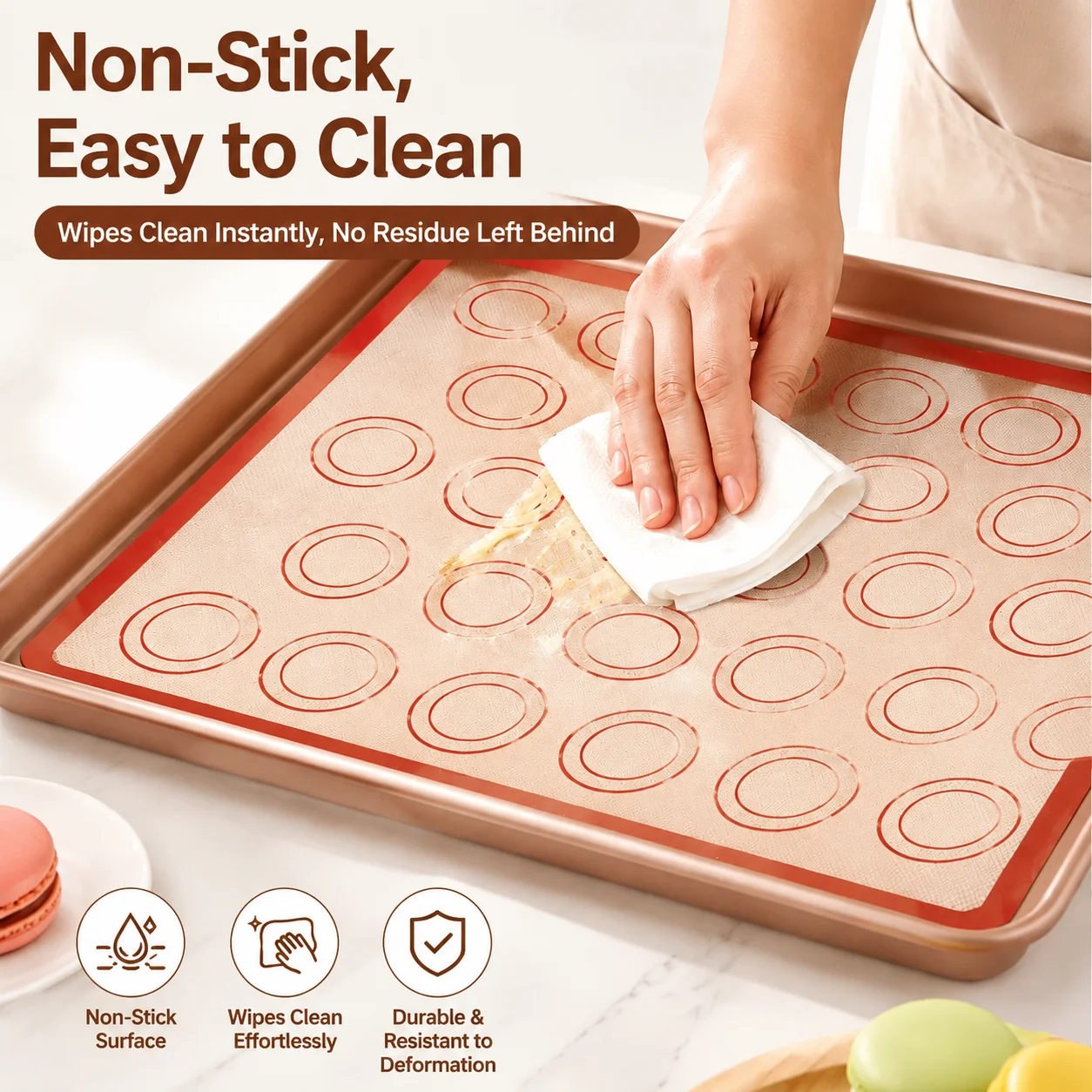 Set of Silicone Baking Mats - Thin, Non-Stick, Reusable, Heat-Resistant, Food-Grade for Oven Cooking and Pastry