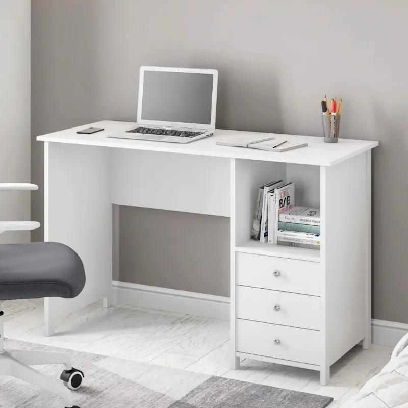 

LISM computer desk desk table Contemporary Desk with 3 Storage Drawers, White