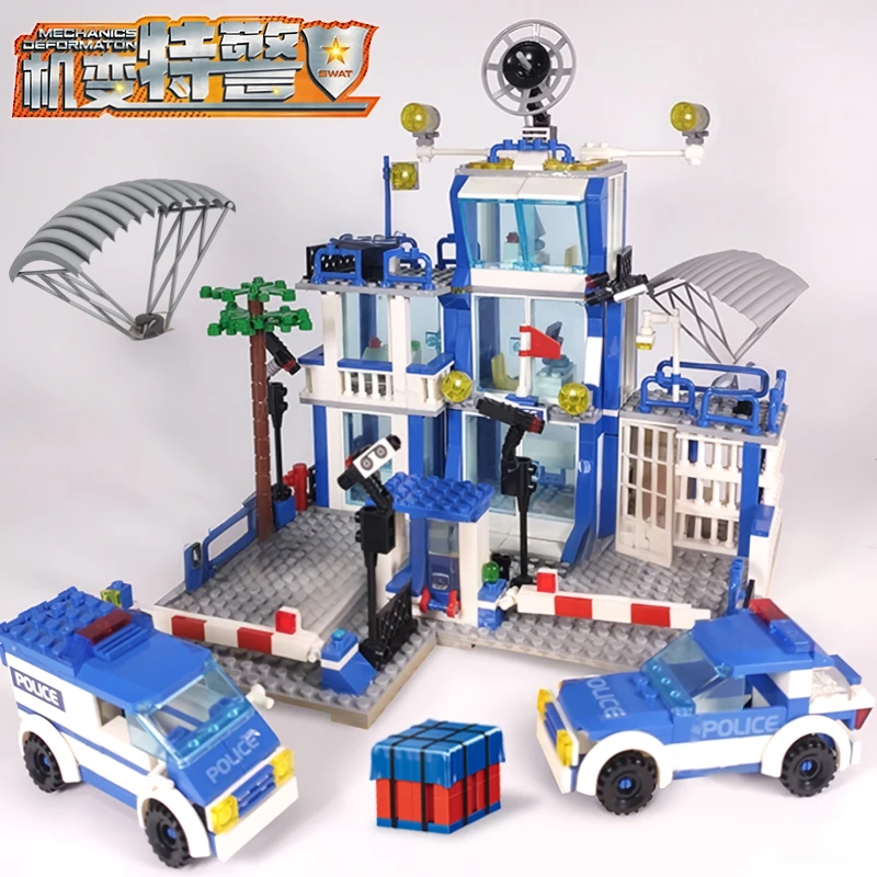 City Police Station Building Blocks Set Boys DIY Car Figures Bricks Educational