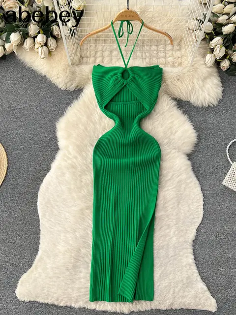 Ins 패션의 우아함을 느끼는 여름용 니트 바디콘 드레스