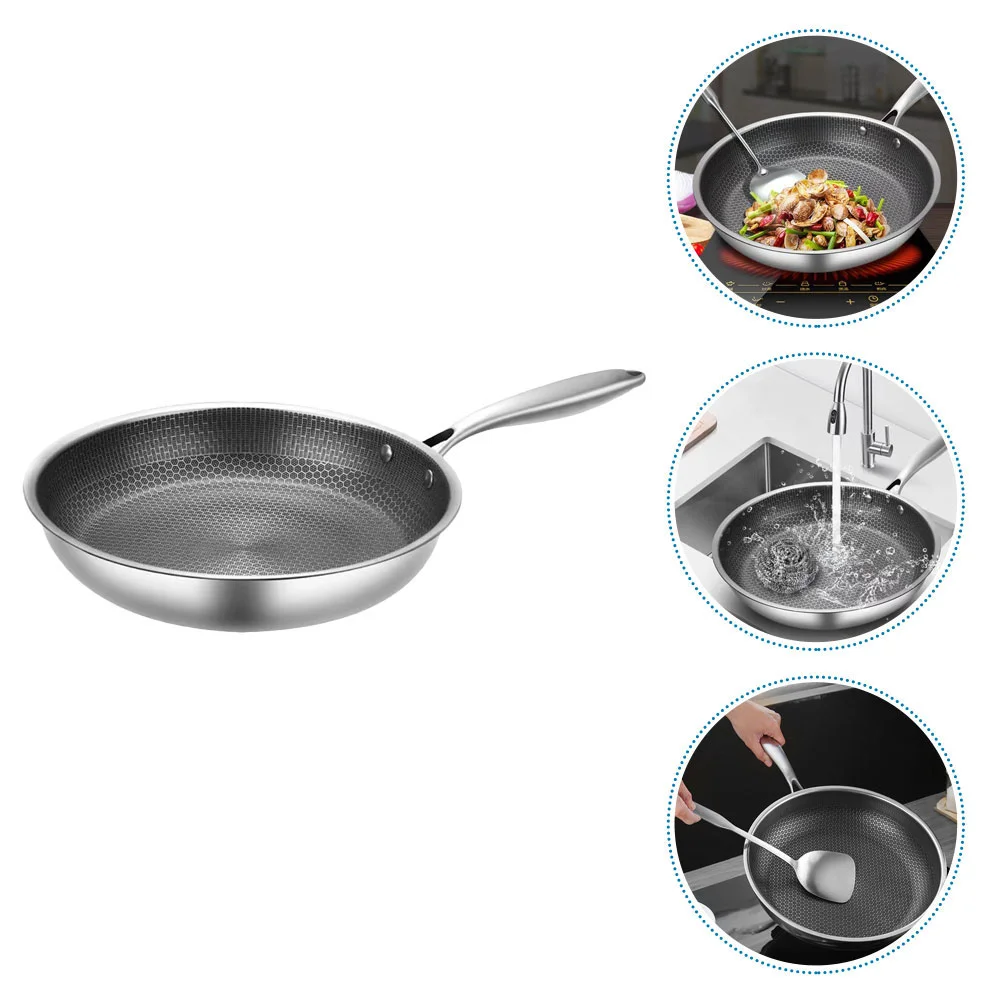 Stainless Steel Frying Pans Non-Sticky Honeycomb Kitchen Skillet