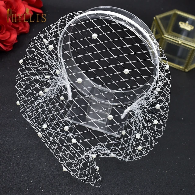 JM06 Rhinestone Women's Fascinating Veil Retro Charming Hat Bridal Veil with Headhoop Birdcage Wedding Women’s Fascinator Veil JM20 White