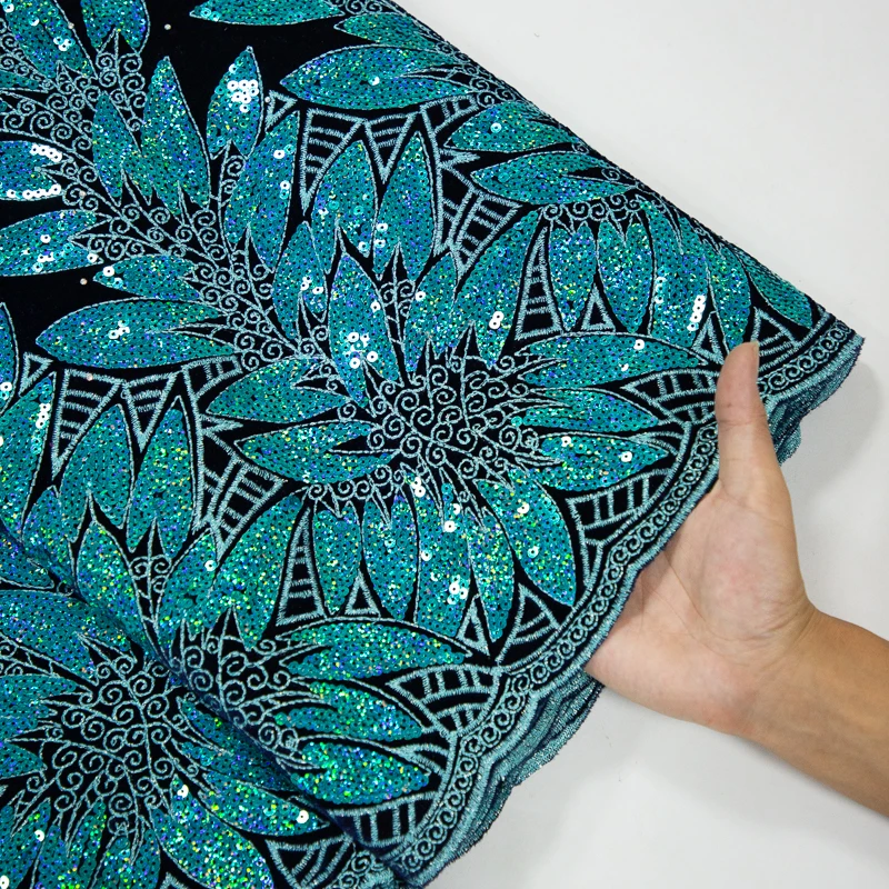 Kalume African Tulle Lace Fabric Sequins 2025 Nigerian Tulle Velvet Lace Fabric Tissue Fabric for Party Sew Cloth F3576
