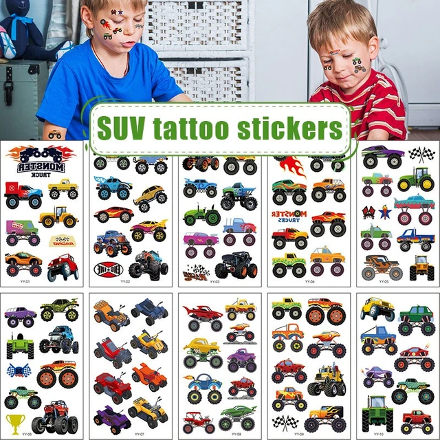 Tatuajes temporales de camión monstruo para niños, suministros de fiesta de  cumpleaños, coches grandes, favores de fiesta temáticos, 10 hojas -  AliExpress