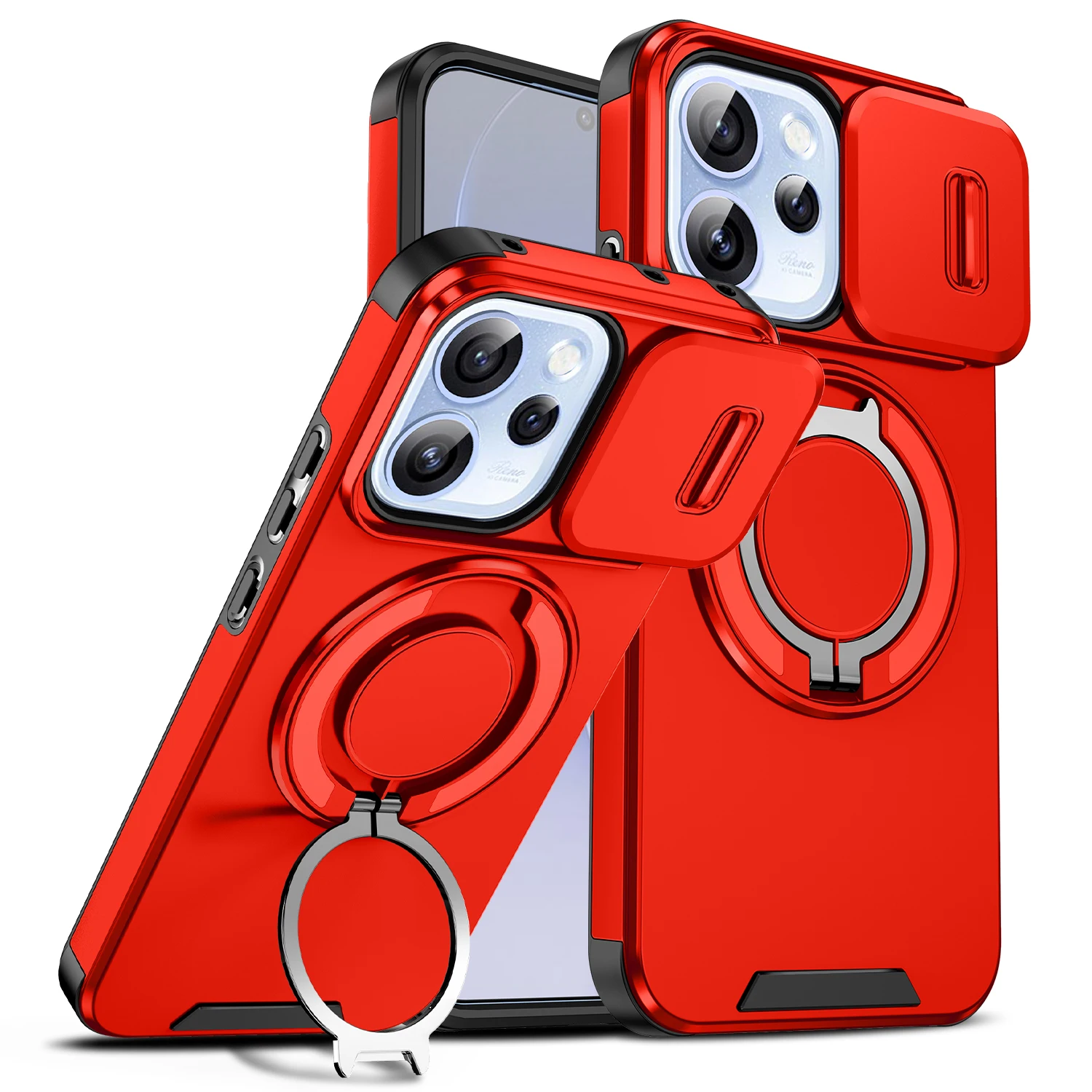 Magnetic Ring Stand Phone Case with Slide Camera Lens Protection and Durable TPU Frame