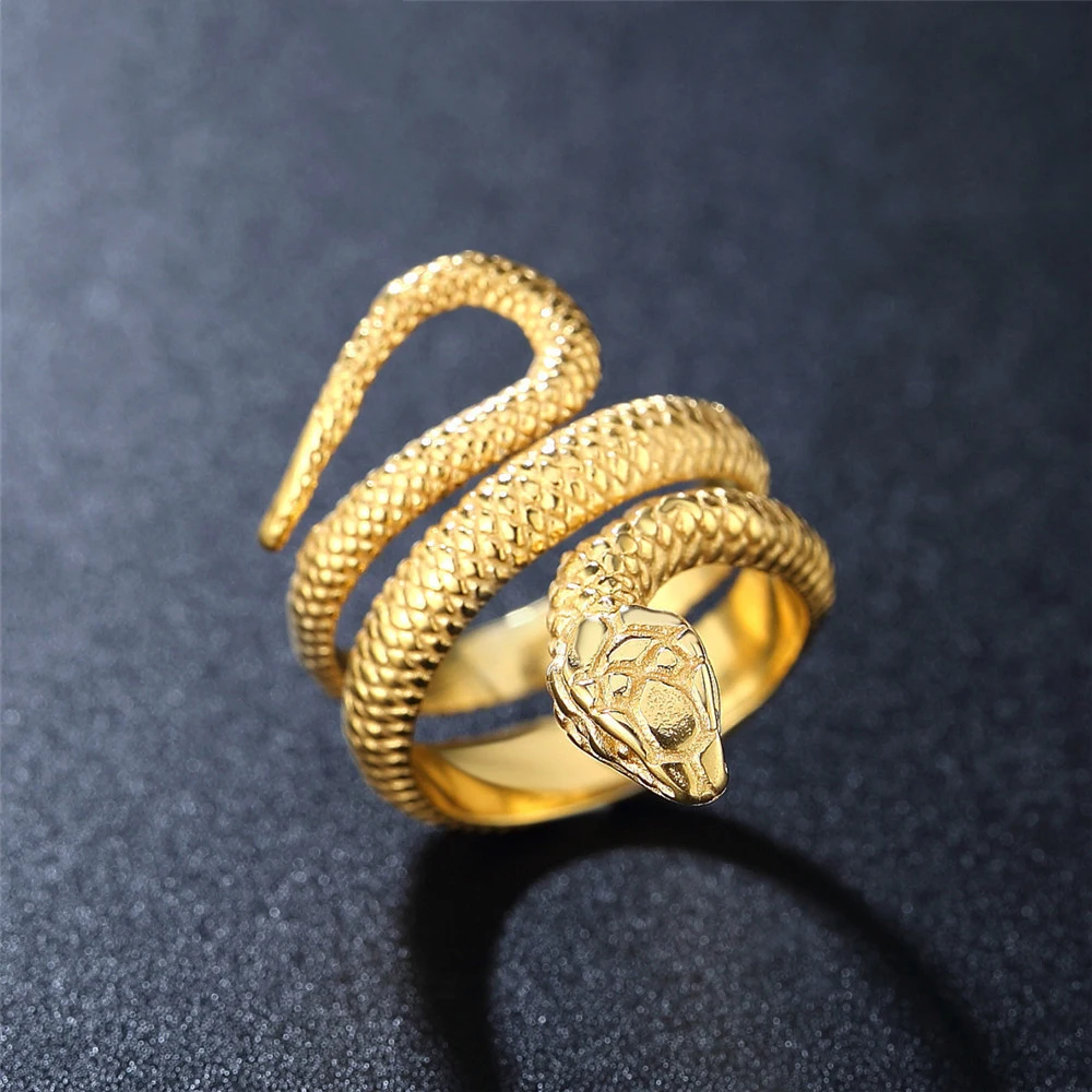 Gold Color Rings Couples Rings Stainless Steel Ring Finger Ring Gold Color Ring Animal Ring Simple Stainless Steel Snake Ring For Men Women Punk Hip Hop Fashion Couple Ring Men's Gold Color Jewelry