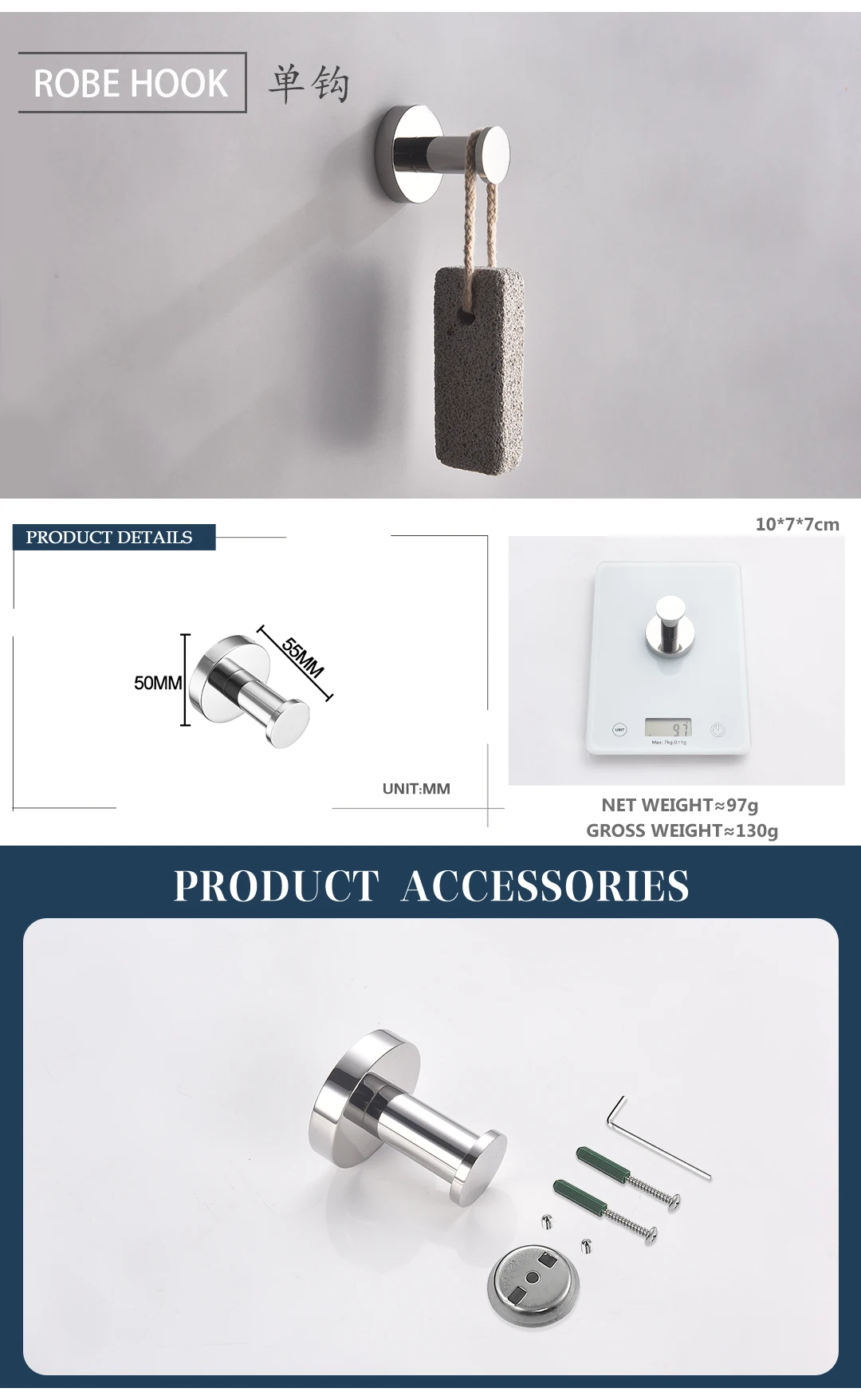 Description Picture 5 of itemChrome Wall Mounted Dual Function Towel Ring Toilet Paper Holder Towel Bar Stainless Steel Bathroom Hardware Accessories