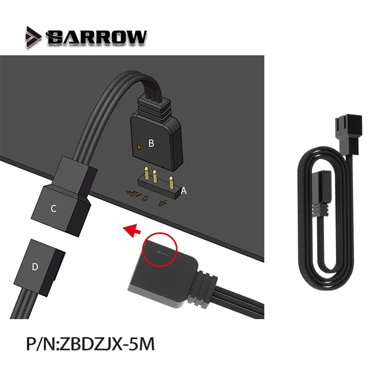 Barrow ARGB 5V 3PIN Motherboard LED Extension Cable LRC2.0 Addressable RGB Connector