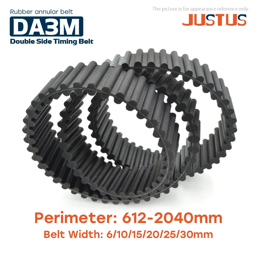 

DA3M Double-sided Toothed Synchronous Belt Pitch=3mm Perimeter=612-2040mm Width=6/10/15/20/25/30mm Rubber Timing Belt