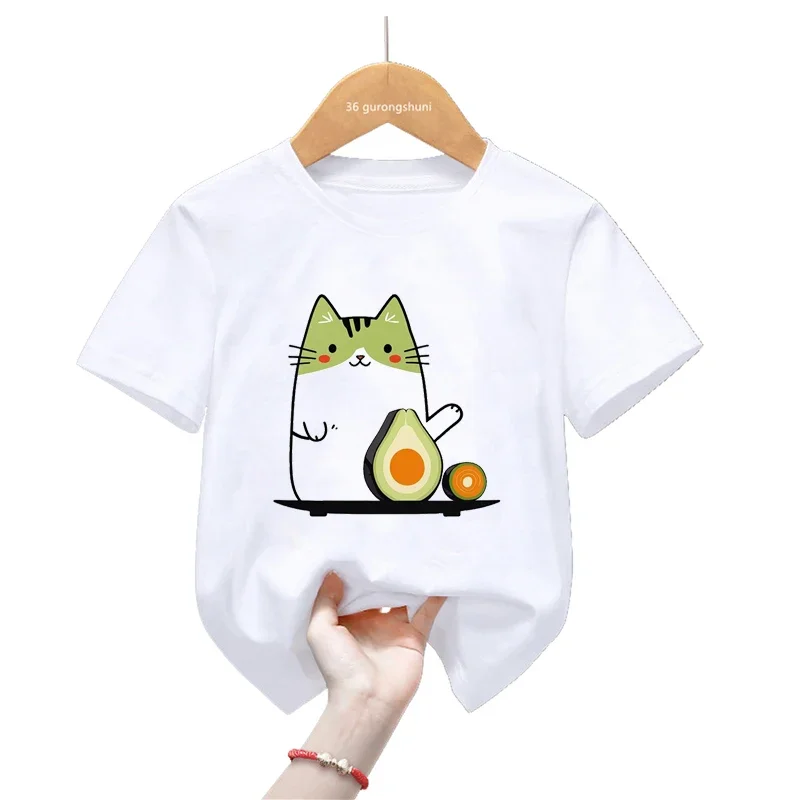 

Funny Avocado Cat Cartoon Print T Shirt Girls/Boys Kawaii Sushi Kids Clothes Summer Fashion Short Sleeve Tshirt Harajuku Shirt