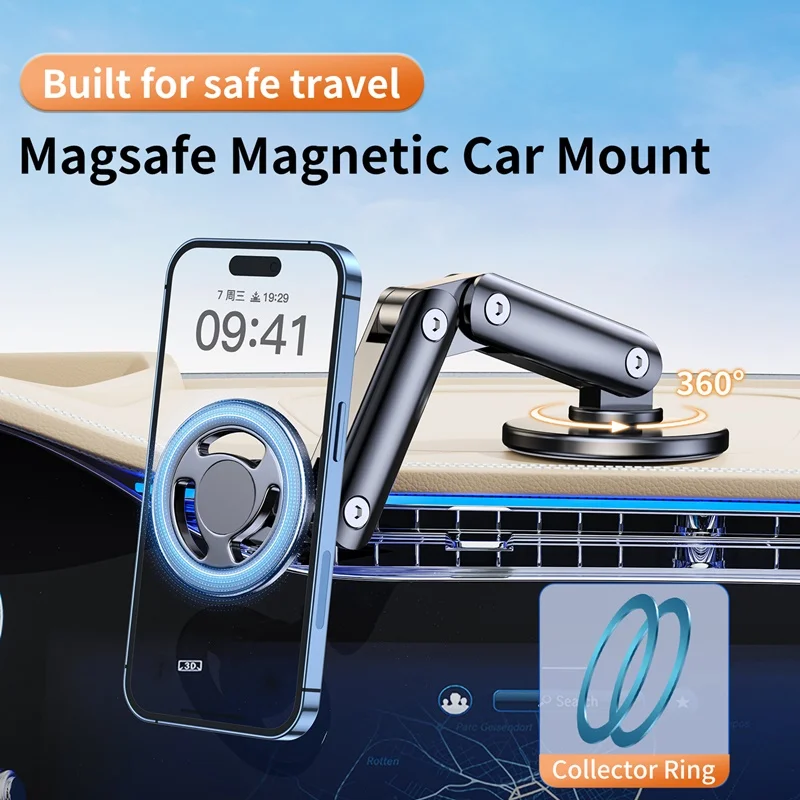 Magnetische Auto Telefoon Houder Legering 360 Rotatie Opvouwbare Telefoon Standaard Voor Iphone 15 14 13 12 11 Pro Max Samsung Xiaomi In Auto Mount