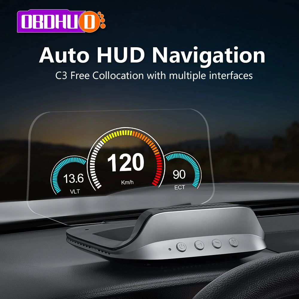 Rund Nedgang overlap Obdhud C3 Plus Auto Projector Hud Navigation Gps Obd2 Eobd Speedometer Head  Up Display Electronics Car Accessories For All Car - Head-up Display -  AliExpress