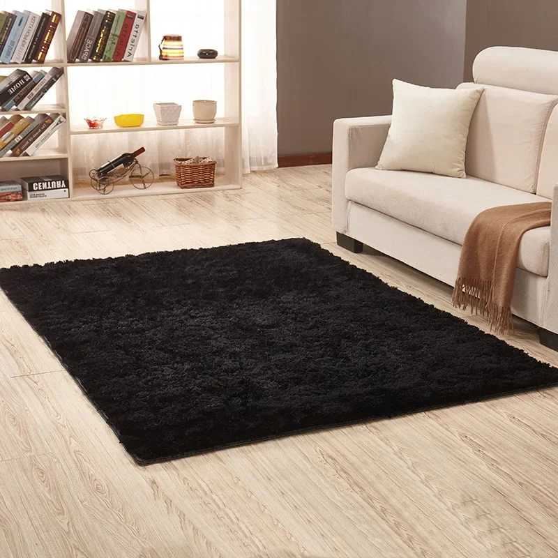 Living Room Black Carpet European Fluffy Mat Kids Room Rug Bedroom Mat Antiskid Soft Faux Fur Area Rug Rectangle Mats