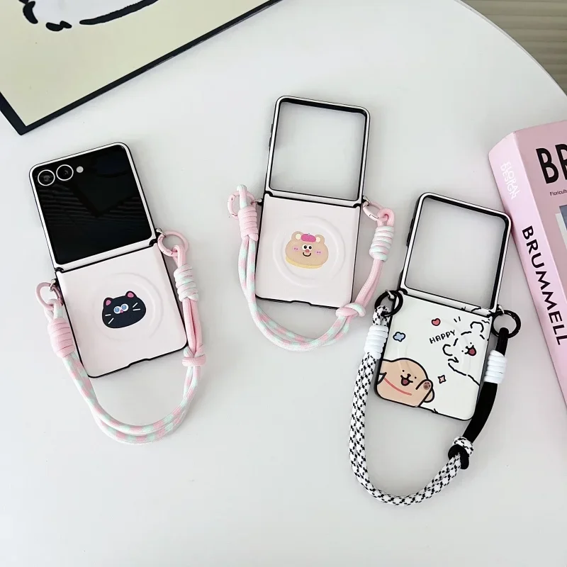 Cute Cartoon Puppy Pattern Magnetic Phone Case with Lanyard - Shockproof Back Cover