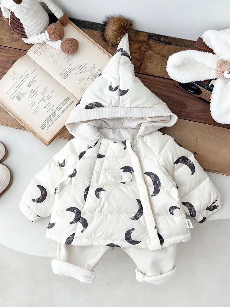 Winter Fairy Hat Infant Down Jacket 0-3 Years Baby Boys Girls Fashion Cardigan Print Quilted Clothes Warm Christmas Kids Clothes