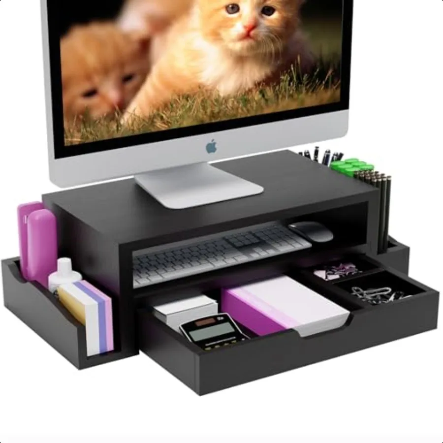 Wooden Monitor Stand Riser with Drawer and Pen Holder