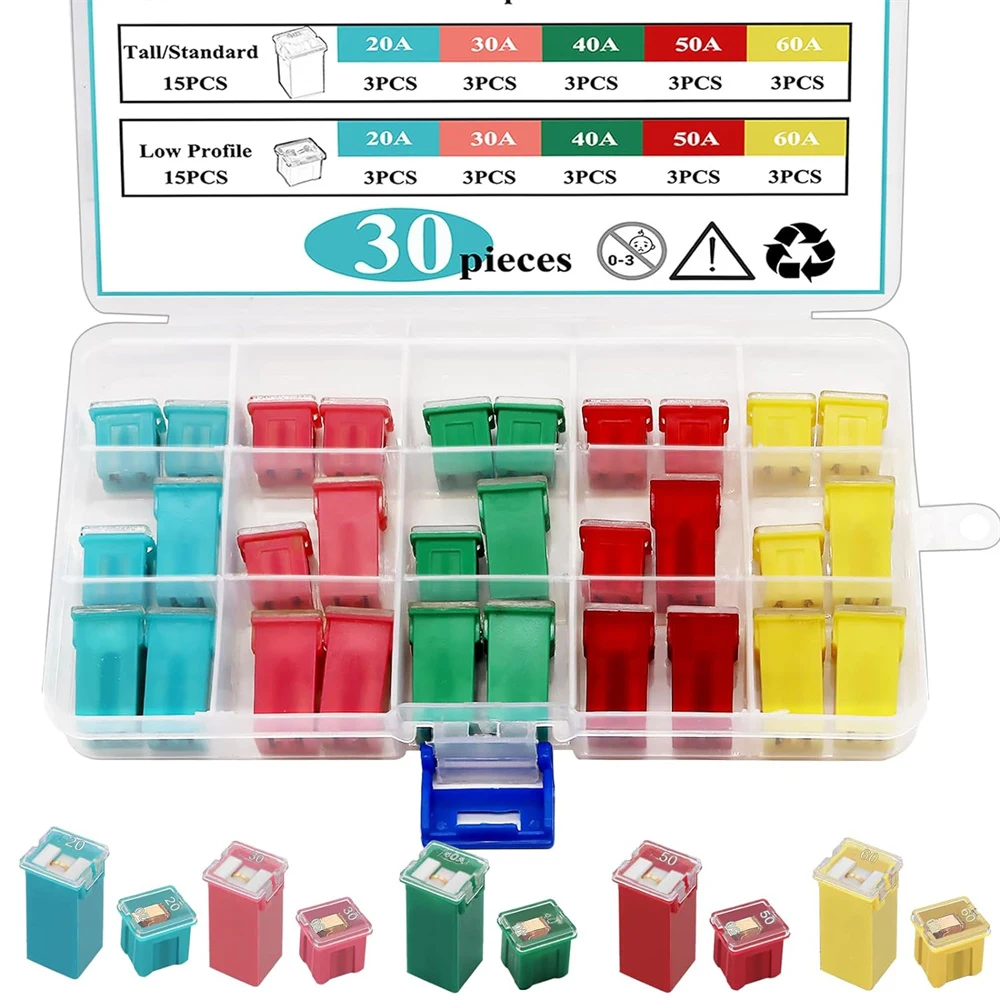 30-teiliges Jcase-Sortimentsset mit hohem/Standard- und niedrigem Profil für kastenförmige Sicherungen für Chevrolet, Ford, Nissan Pickup SUV und andere Sicherungen – Detail 1