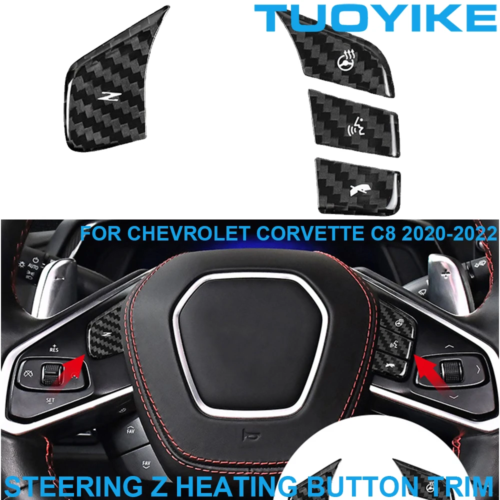Car Real Dry Carbon Fiber Steeing Wheel Z Button Heating Switch Cover Trim Frame Sticker Per Chevrolet Corvette C8 2020-2022